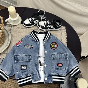 Boys' Jacket Kids Spring 2026 New Style Cool Korean Denim Jacket Baby Girls' Trendy Baseball Jacket