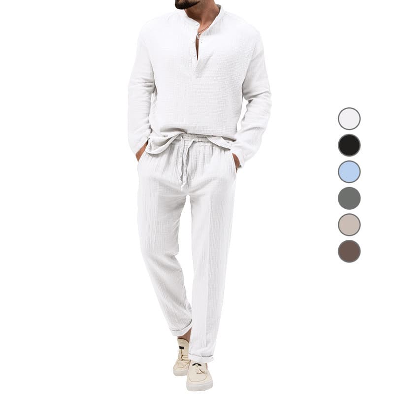 Amazon Best-Selling Spring and Autumn Men's Solid Color Casual T-Shirt, Long-Sleeve Shirt, and Pants Set, Versatile
