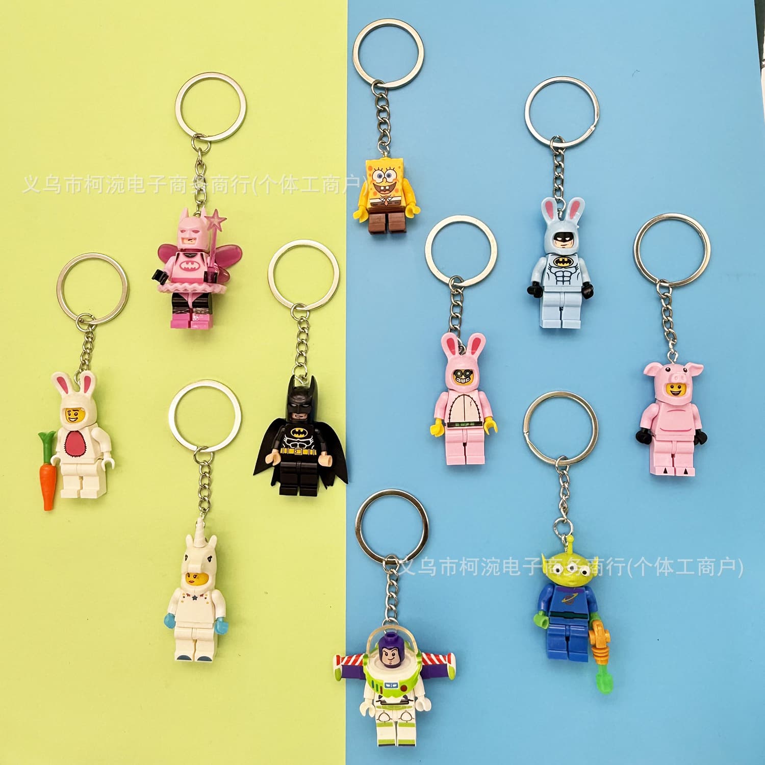 Cross-border building blocks keychain ring US team Buzz Unicorn creative cute gift pendant wholesale bag hanging Batman