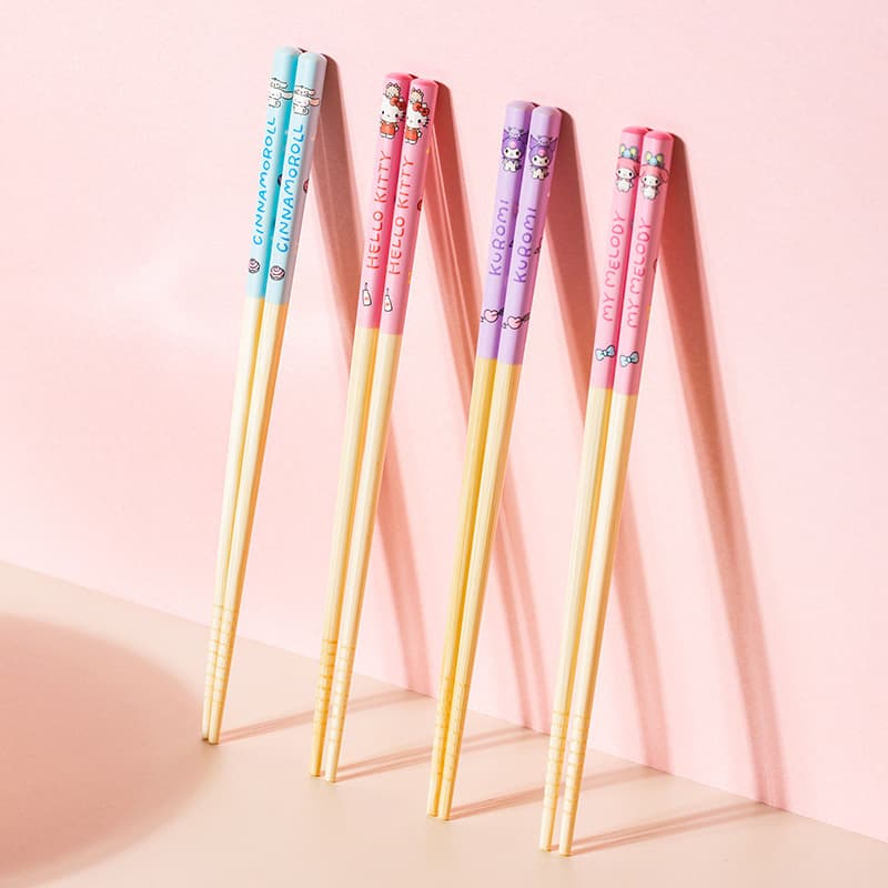 Sanrio New Kids Fun Bamboo Chopsticks Training Chopsticks Kuromi Baby Home Meal Separating Chopsticks Cute Chopsticks Wholesale