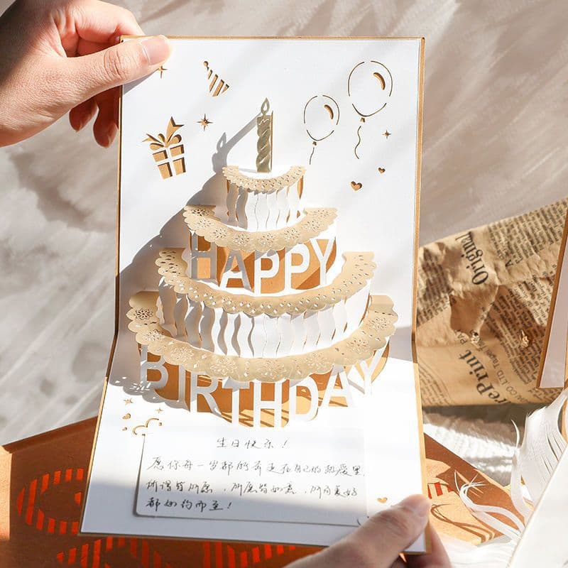 3D three-dimensional happy birthday greeting card ins hot stamping foldable cute birthday gift blessing creative cake card