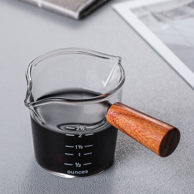 Wooden Handle Double Spout Milk Pitcher Coffee Cup Glass Cup Milk Cup Italian Glass Coffee Measuring Cup Heat Resistant