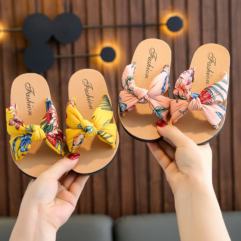 Bohemian Style Girls' Sandals, Children's Slippers Sponge Comfort Soft Casual Indoor/Outdoor Kids Printed Fabric