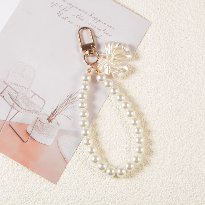 Glass Imitation Pearl Butterfly Pearl Short Chain Jewelry Pendant Buckle Pearl Jewelry Keychain Pendant Mobile Phone Case