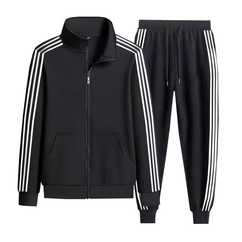 Trendy Spring/Autumn Athletic Set for Men and Women with Three-Stripe Casual Sportswear, Couple Running Suit with Cardigan and Long Pants, Two-Piece Set