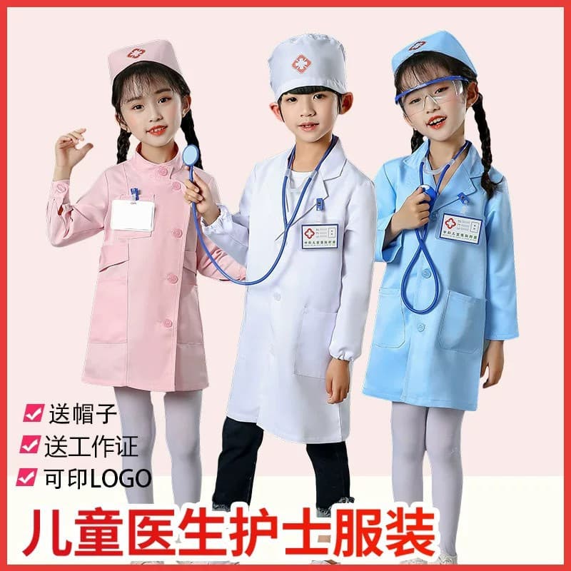Children Nurse Doctor Costume Dress-Up Role Play White Lab Coat for Kids