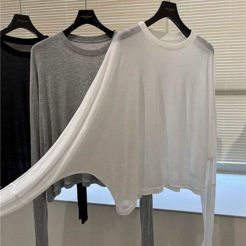 Nude Sensation Soft Skin-Friendly Batwing Sleeve T-Shirt Sun Protection Cover up Versatile round Neck Short Sleeve Modal Fabric