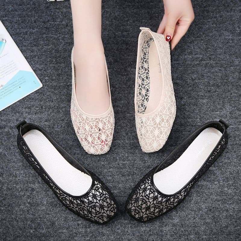 Casual Fashion Hollow Cloth Flat Shoes for Women, Summer Mary Jane Shoes, Breathable Mesh Anti-Slip Grandma Shoes