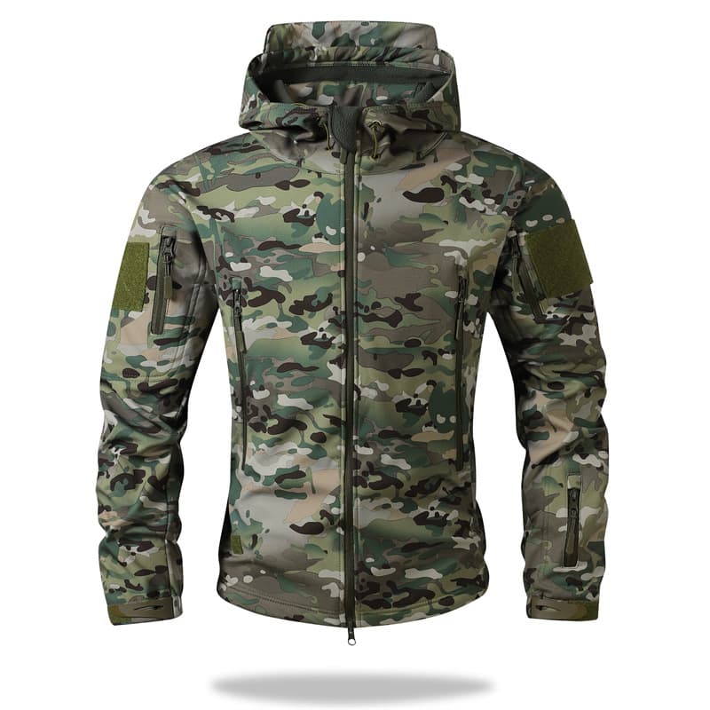 Cross-border European size casual work jacket men's autumn and winter sports camouflage thin velvet soft shell tactical outdoor jacket for men