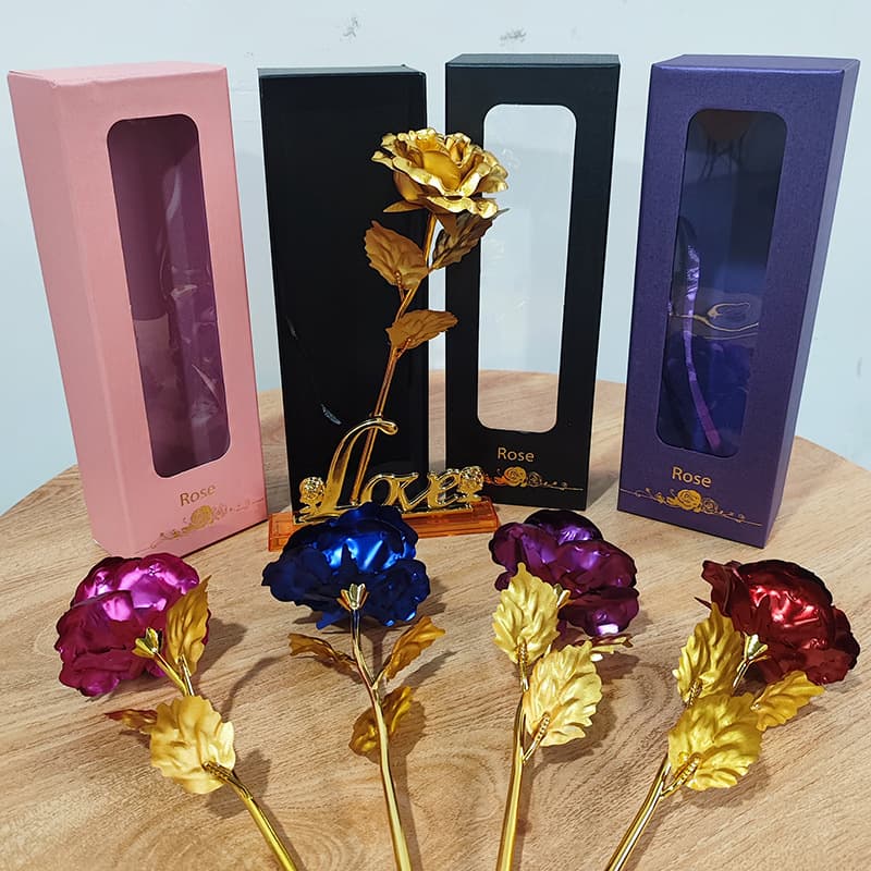 24k gold leaf flower gift box, Teacher's Day and Christmas gift box, top and bottom lid rose gift box, available for wholesale.