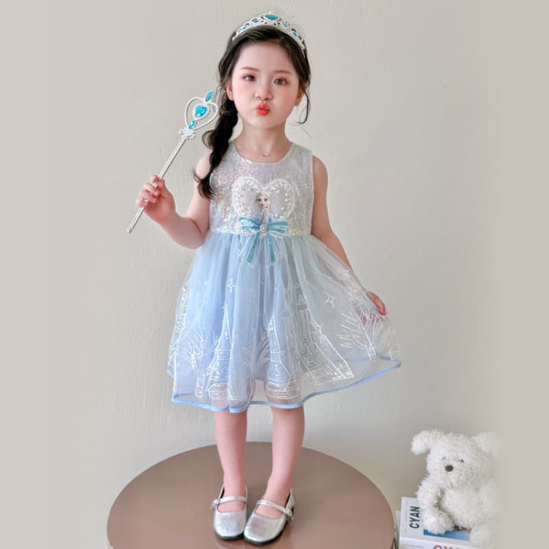 Girls Elsa Princess Dress Summer Children's Cartoon Dress 2026 New Baby Girl Sleeveless Elsa Mesh Skirt
