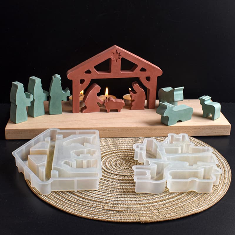 Easter prayer worship ornaments plaster mold nativity house prayer tea light candle holder silicone mold