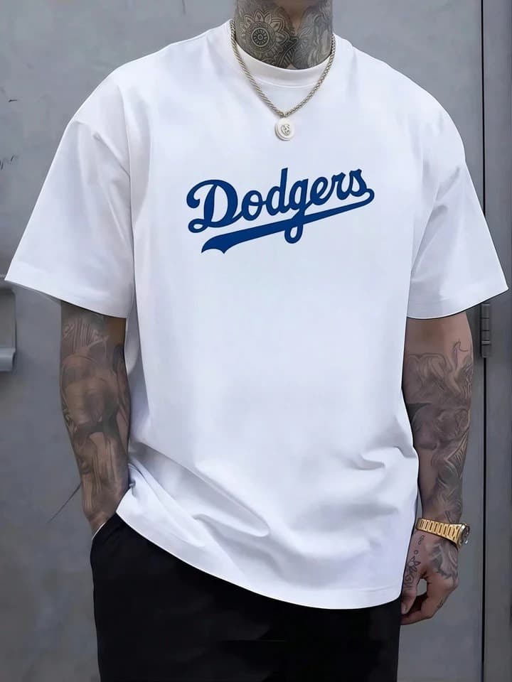 Men's bold Dodgers script badge in dark blue celebrates timeless baseball legacy and team pride