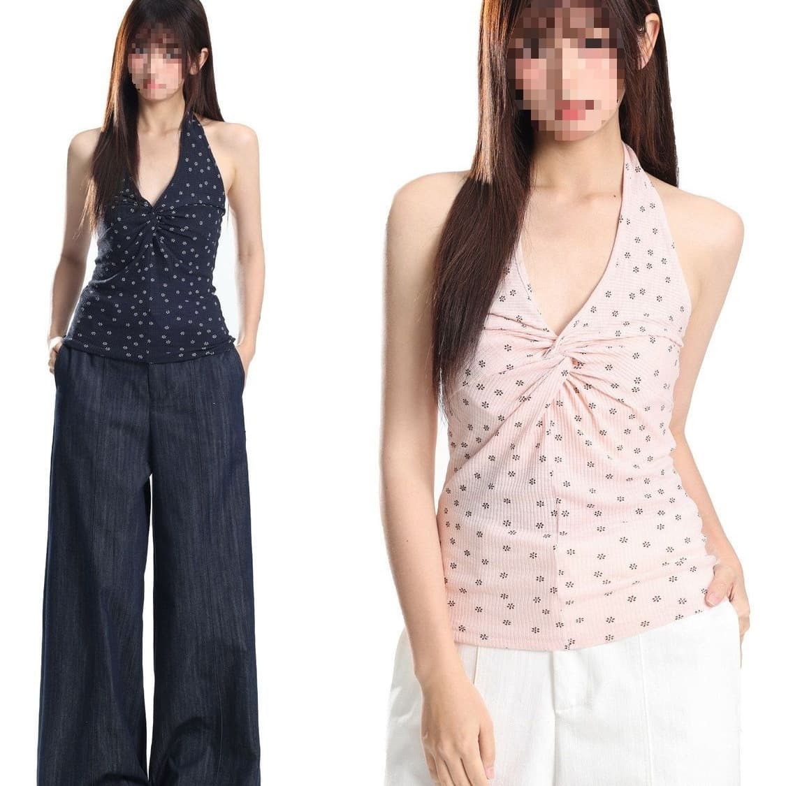 Korean Floral Halter Sling Female Hot Girl Slim V Neck Versatile 2026 Summer Seaside Sleeveless Short Top Vest