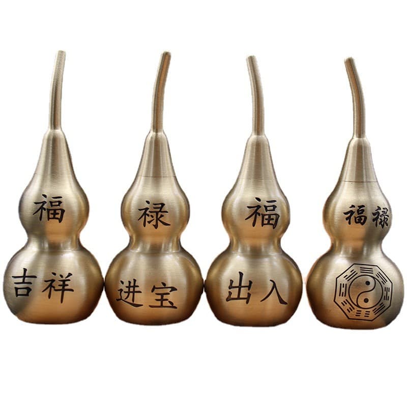 Brass Fortune, Prosperity, and Health Bagua Brushed Glazed Copper Gourd, Safe Passage and Wealth Attraction Auspicious Ornament