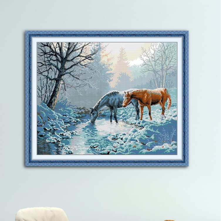 NKF new cross stitch 2 animal series two horses 2 cute animals small picture living room cross stitch environmental protection