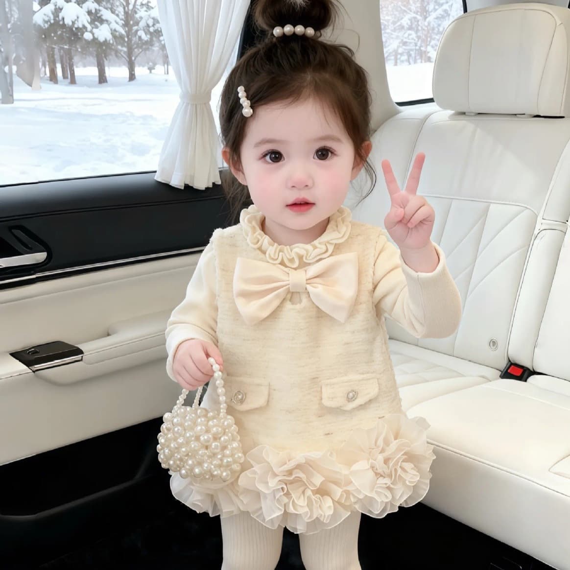 Girls' Little Fragrant Style Vest Dress Winter New First Birthday Dress Baby Girl Princess Dress Fleece Lined Dress Cross-Border