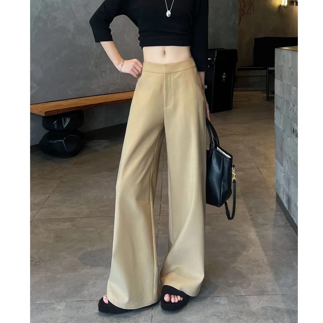 Wide Leg Pants Women 2026 Spring Autumn New Draped Narrow Version Slim Fit Suit Pants Casual Straight Leg Retro Khaki Color Pants