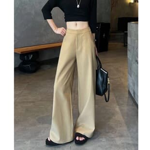 Wide Leg Pants Women 2026 Spring Autumn New Draped Narrow Version Slim Fit Suit Pants Casual Straight Leg Retro Khaki Color Pants