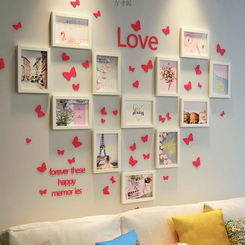 Photo Wall Frame Set, Picture Wall for Living Room, Wall Hanging Decor, No Drilling Needed, Trendy Room Decoration