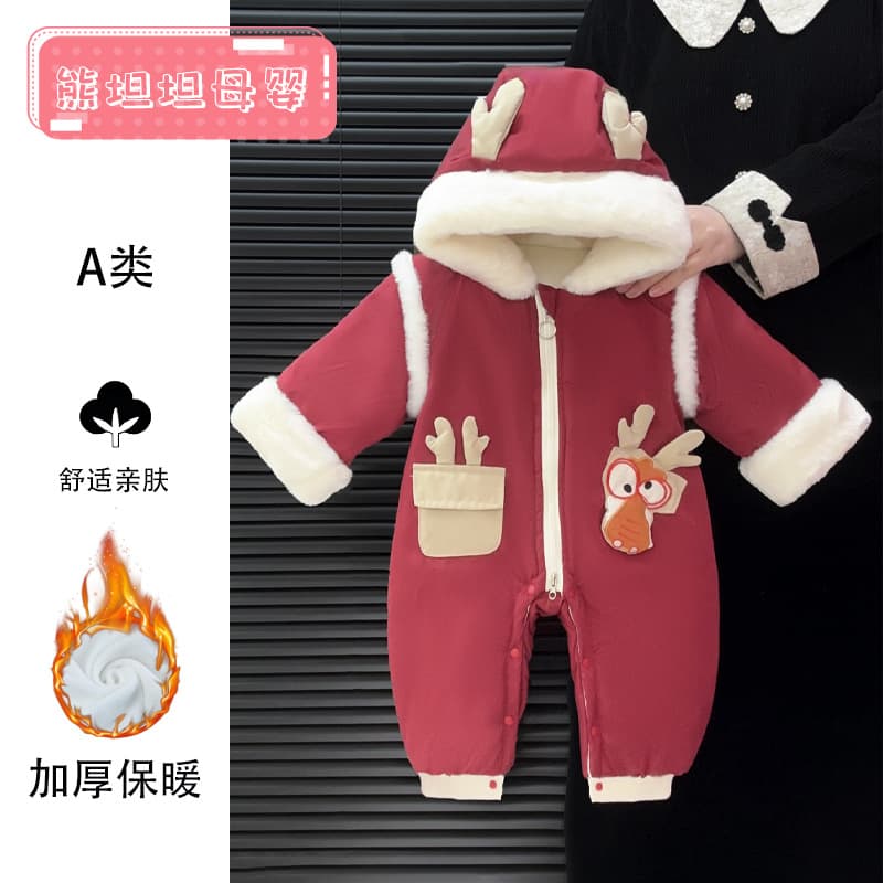 Thickened Fleece Baby Romper Suit Cotton Jacket New Year Visiting Clothes for Boys And Girls Celebratory Winter Outfit One Month Old Baby Clothes