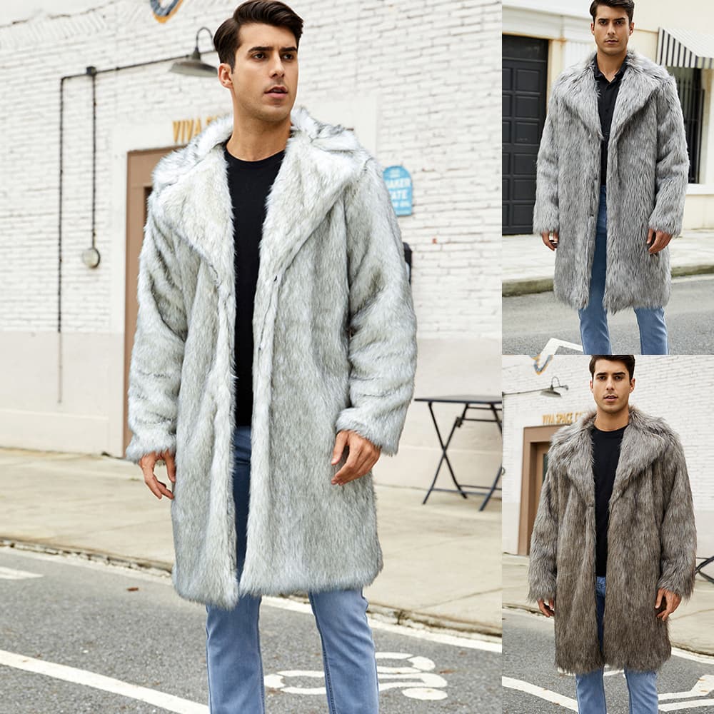 F0775 Autumn Winter European Size Plus Size Faux Fur Men's Coat Cold-Proof Plush Long Coat