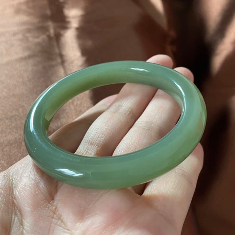 Natural Hetian Jade Flat Bangle Bracelet for Women, Clear Lake Green Celadon Jade Bracelet, Peace Bangle, Mother's Day Gift