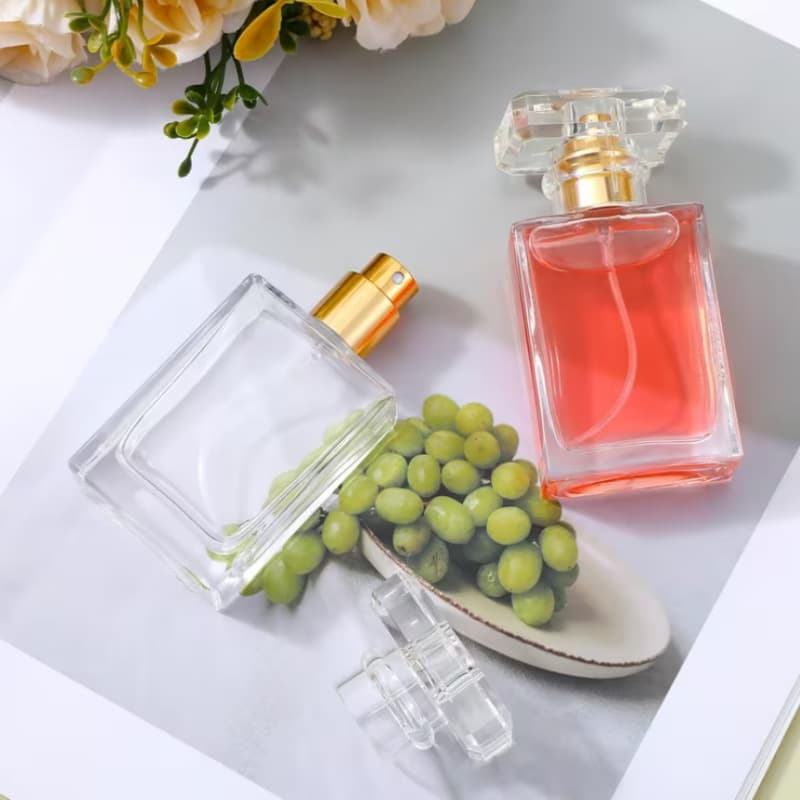30ML Square Flat Glass Perfume Bottle, Spray Refill with Atomizer Head, Empty Bottle, Portable Travel Replacement Perfume Bottle