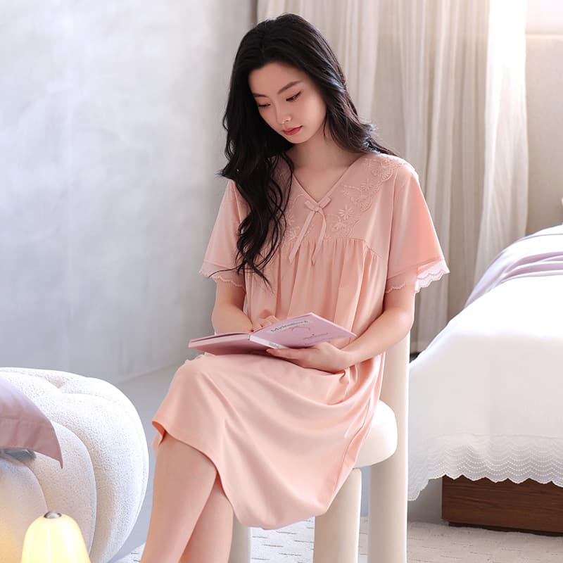 Women's Nightgown Summer Modal Short Sleeve 2026 New Lightweight Plus Size Maternity Princess Style Summer Sleep Dress