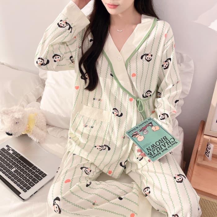 2025 Cloud Cotton Maternity Pajamas Summer Thin Style Kimono Homewear Hospital Wear Postpartum Nursing Breastfeeding Clothes