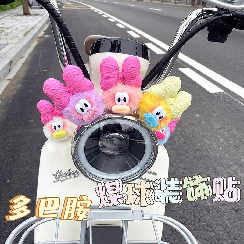 Dopamine Sausage Mouth Small Hair Ball Electric Vehicle Decorative Sticker Cute Contrast Color Small Briquettes Bicycle Decorative Accessories