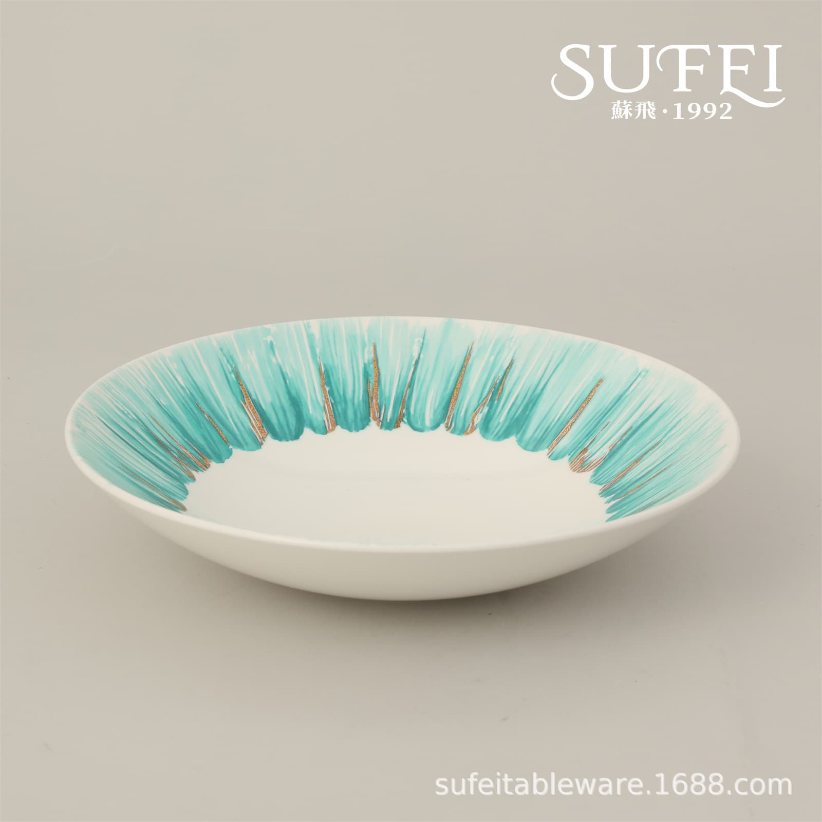 Sufei Kiln-Transformed Strengthened Ceramic Yongfu Brand Tableware - Premium Banquet Hotel Geometric Green Plate, Bowl, Cup Set for Cold Dishes