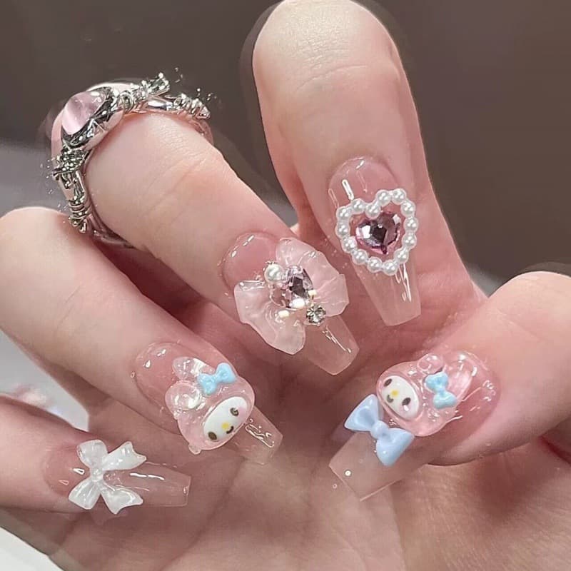 Cartoon Dopamine Wearable Nails Cute Melody Nail Art Nail Stickers Adorable Press-On Nails