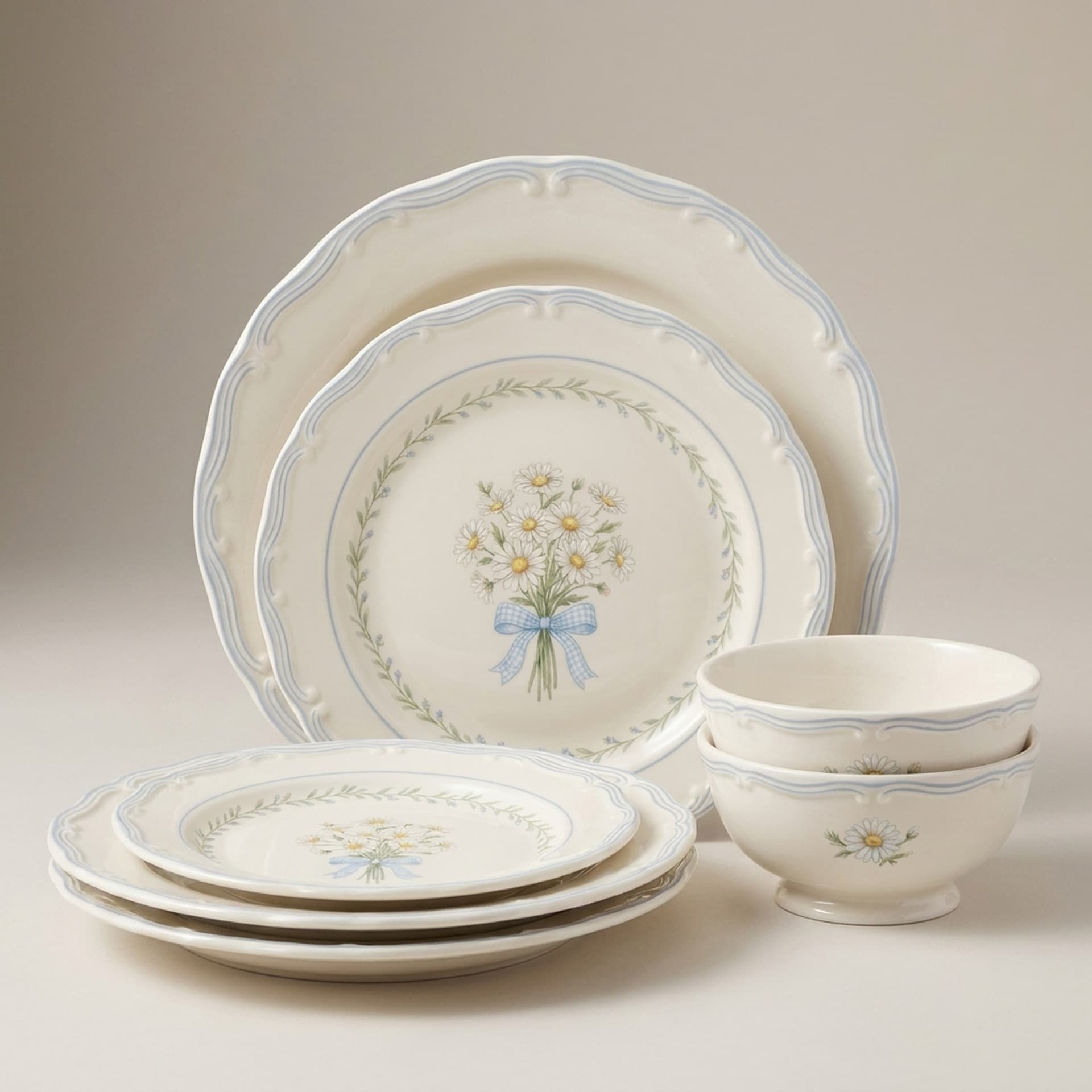 French Country Style Ceramic Bowl and Plate Set Custom Household Embossed Ceramic Plates Bowls Tableware Rice Bowl Western Dinner Plate