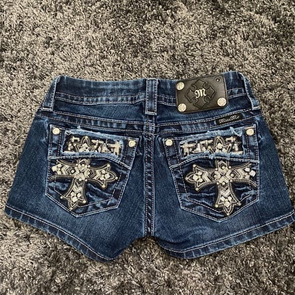 Cross-border European and American embroidered denim shorts for women y2k Harajuku retro cross pocket embroidered low waist hip-covering hot pants