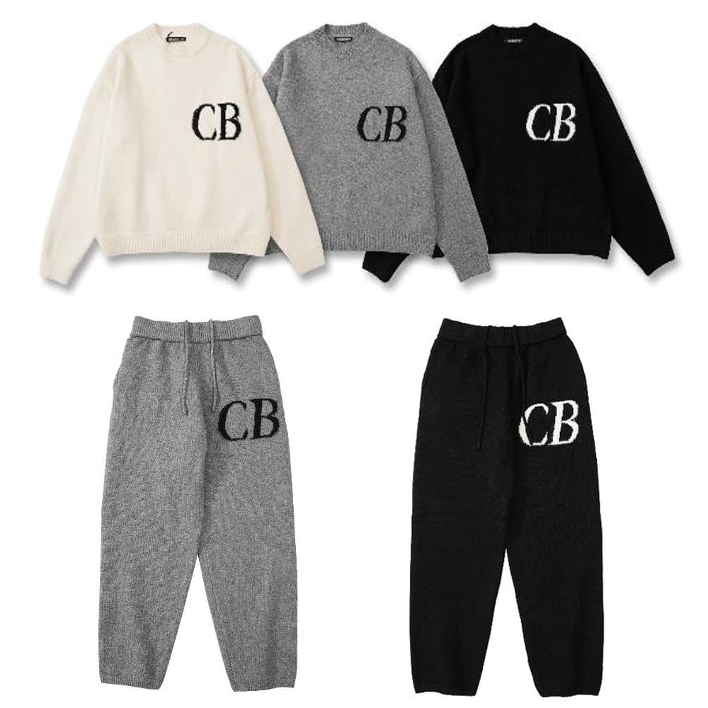Cross-border Streetwear Jacquard CB Letter Round Neck Loose Sweater High Street Men's and Women's Casual Knitwear Long Pants
