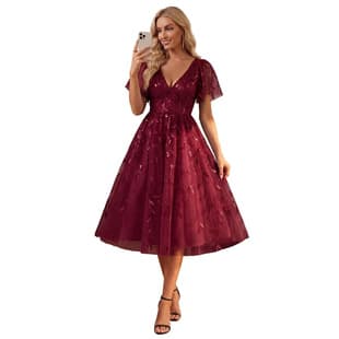 European and American Style Deep V-Neck Sequin Mesh Long Dress Slimming Bridal Bridesmaid Dress Cocktail Party Daily Dress