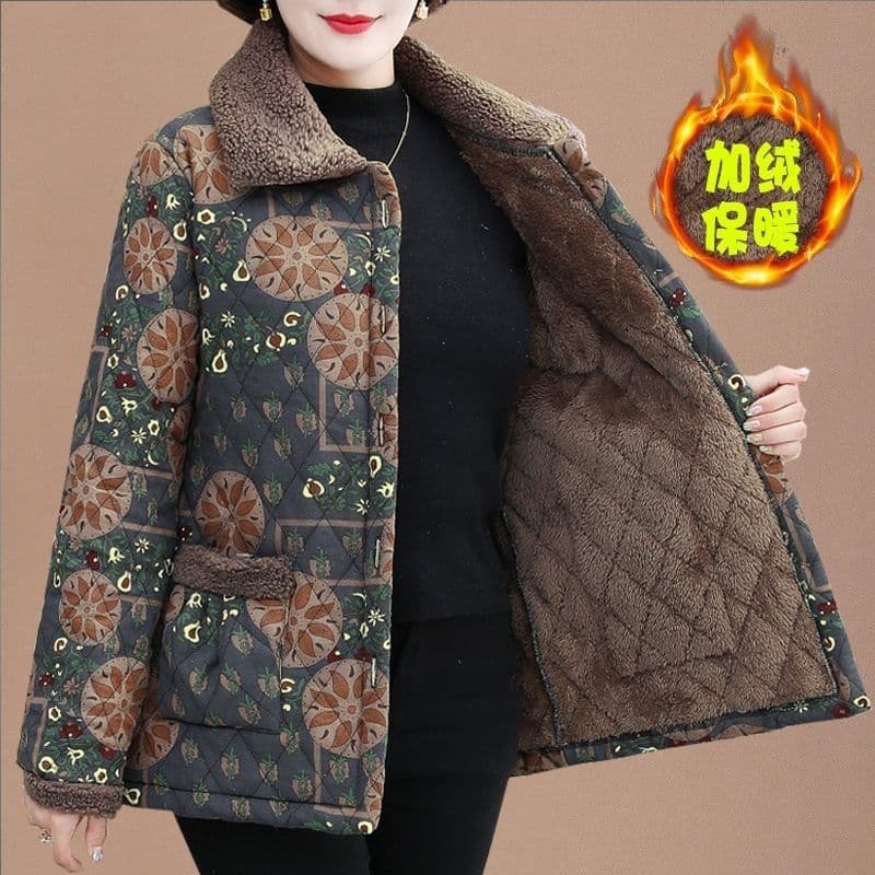 New style winter fleece-lined thick cotton-padded coat for middle-aged and elderly women, plus size, fashionable and warm.