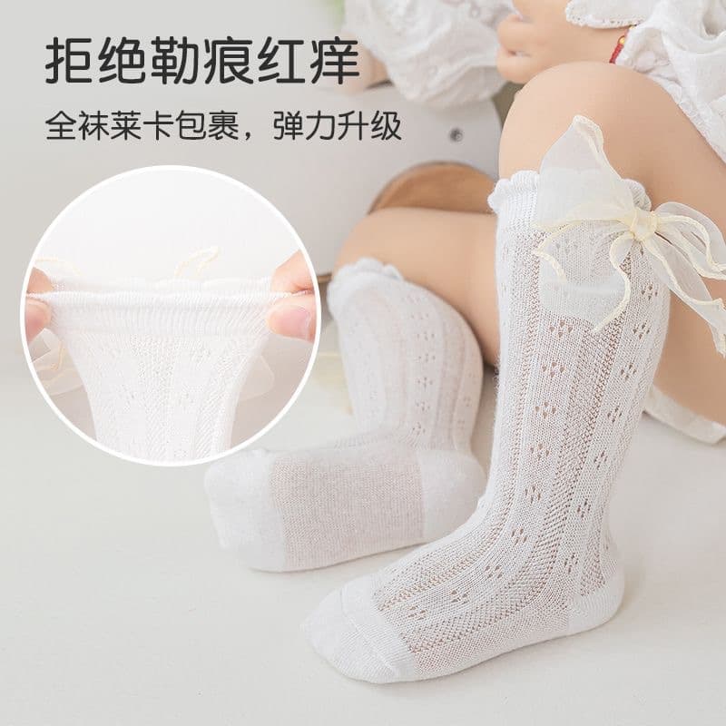 Girls socks baby mid-length calf princess spring and summer thin mesh cotton socks toddler baby summer anti-mosquito