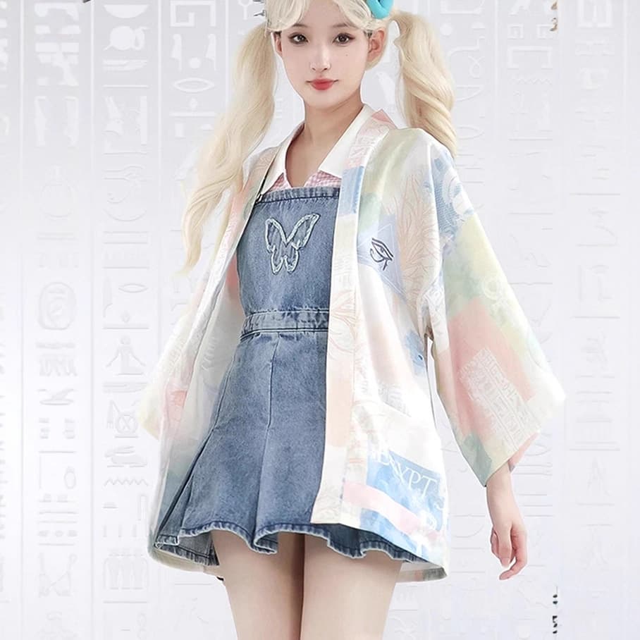 Kimono Cardigan Anime Cosplay Eye of Horus Summer Thin Beach Salt Style Large Sleeve Cape