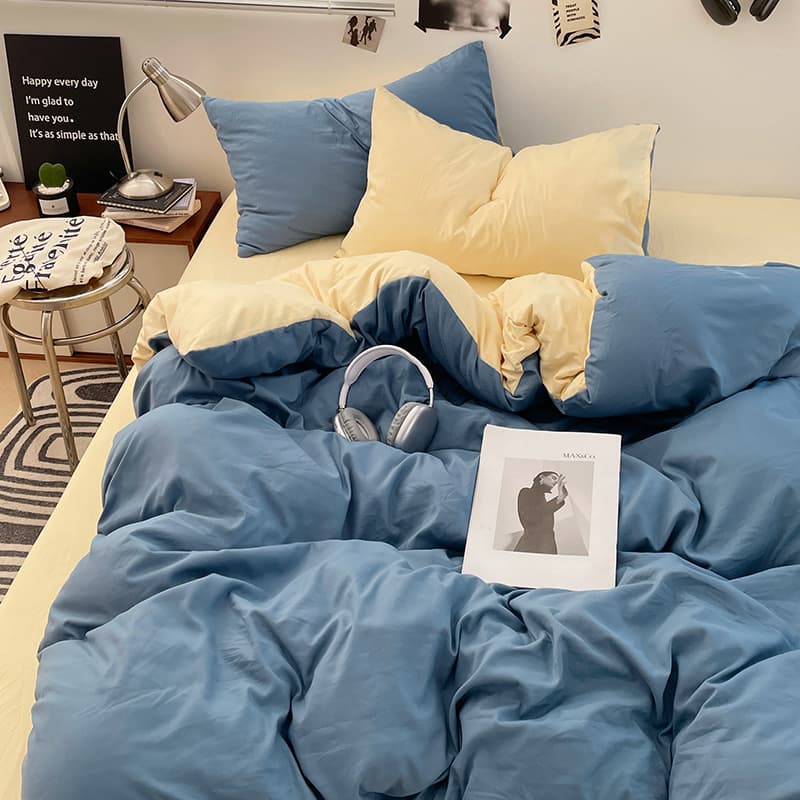Foreign trade new simple washable cotton brushed 4-piece set duvet cover bedding dormitory 3-piece set sheet fitted sheet