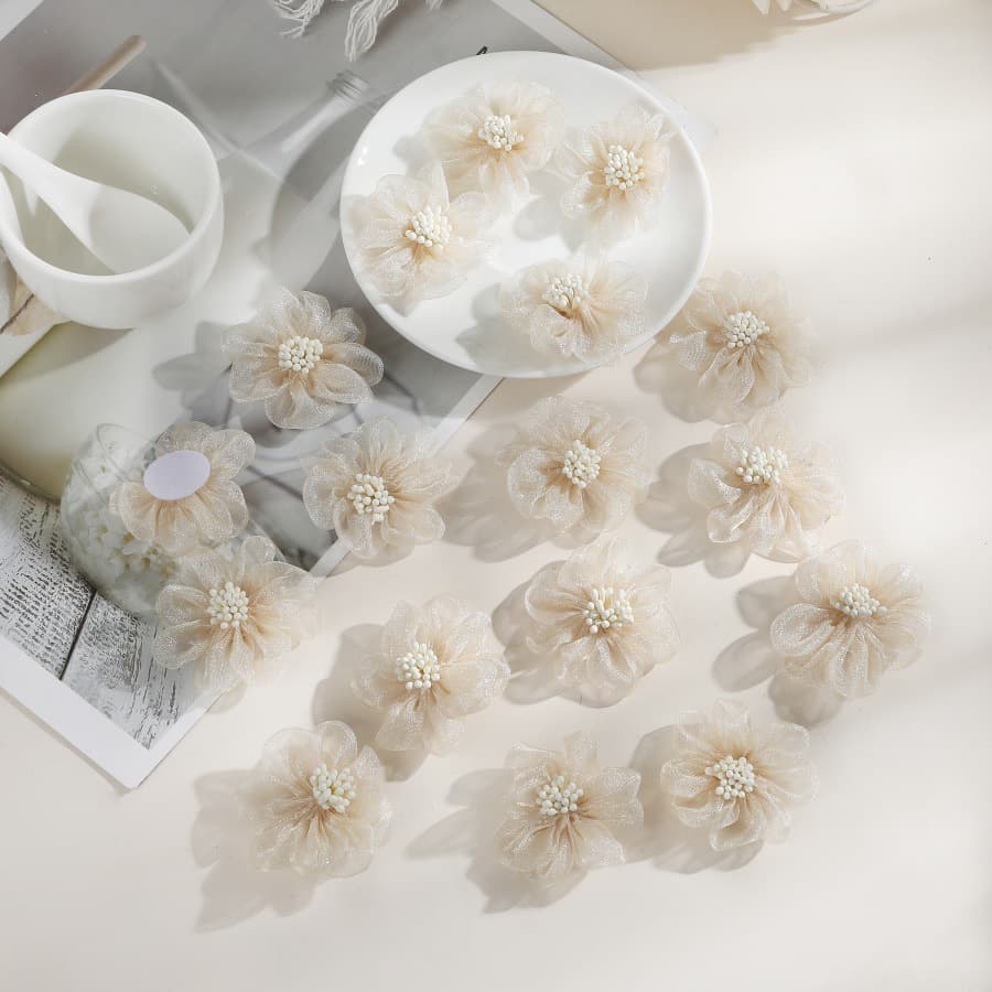 4.5cm 3D Fabric Rose Tulle Flower Artificial Flower DIY Handmade Hair Clip Material Clothing Straw Hat Flower Accessory