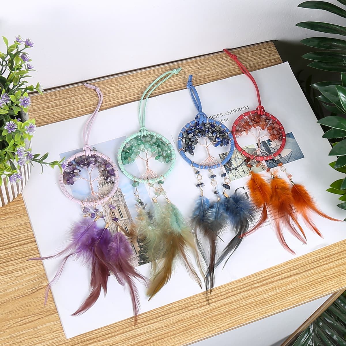 Vintage Dreamcatcher Pendant with Natural Crushed Stone Tree of Life, Dreamcatcher Pendant, Dreamcatcher Wholesale