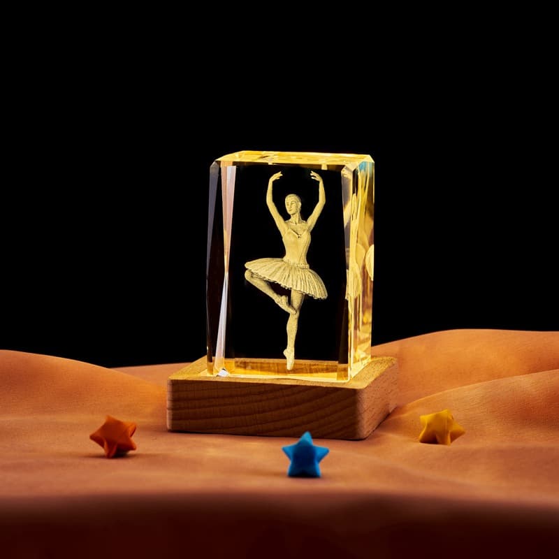 Ballet Girl New 3D Crystal Laser Engraved Rotating Music Box Luminous Ornament Holiday Atmosphere Gift Wholesale