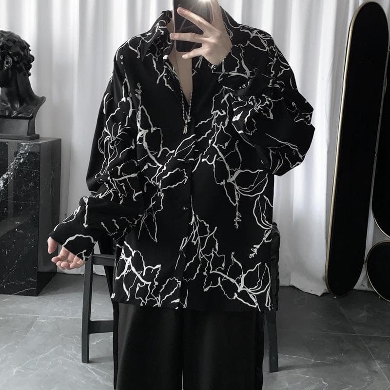 Japanese Street Dark Minimalist Design Shirt Men Long Sleeve Autumn Korean Loose Fit Casual Jacket