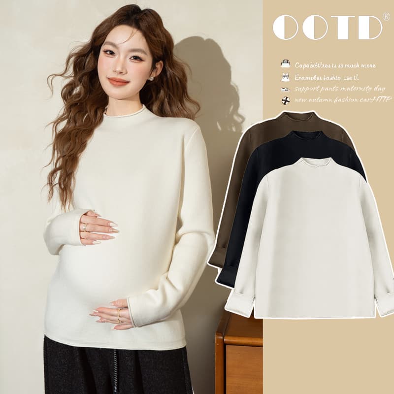 Maternity Wear Autumn/Winter New Fashion Fleece-Lined Thick Oversized Loose Maternity Base Layer Warm Top Knitwear