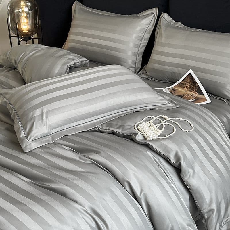 Hotel Thick Stripe Duvet Set B&B Hotel Bed Sheet Duvet Cover Bedding Three-Piece Set Linen White