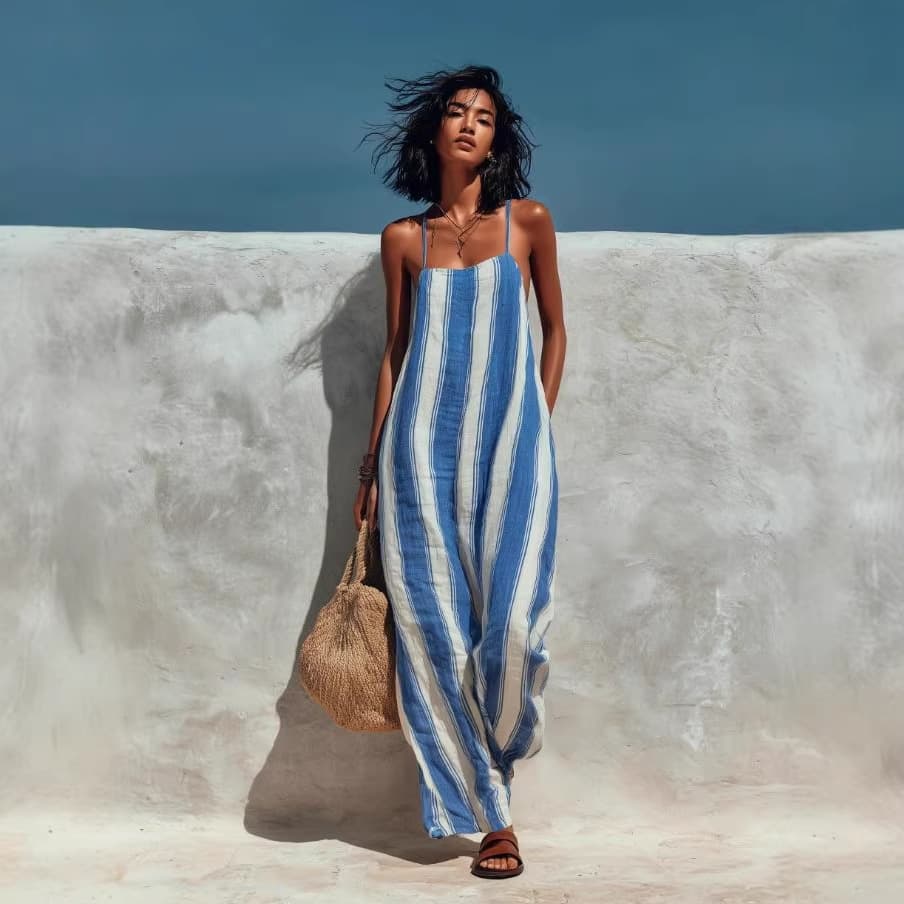 Amazon 2026 EU/US Cross-Border Summer New Elegant Casual Striped Sleeveless Camisole Jumpsuit for Women