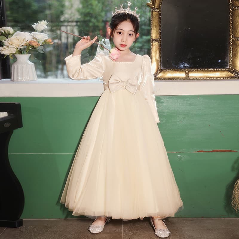 Children's Princess Dress Autumn Flower Birthday Wedding Hostess Mini Dress High-end Walking Show Piano Performance Outfit