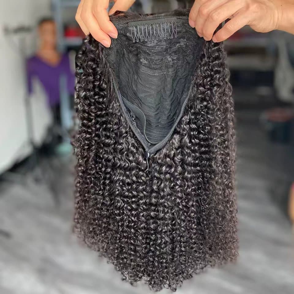 200% Half Wigs Curly Human Hair Wig Export Real Hair Ponytail Wig